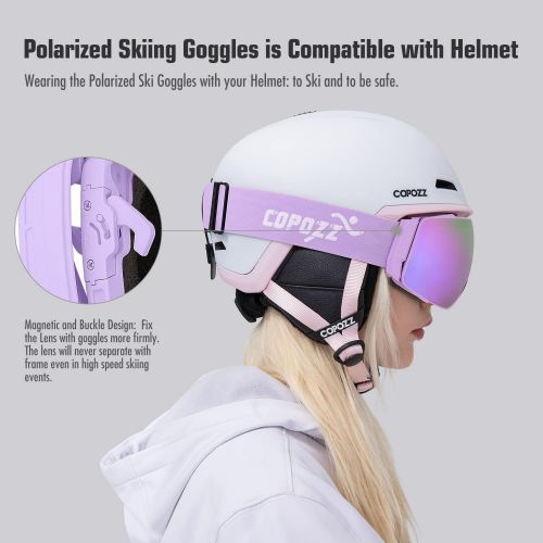  COPOZZ Polarized Ski Goggles Set, S3 Upgrade OTG Magnetic Snowboard Goggles UV Protection Skiing Goggles for Youth Men Women