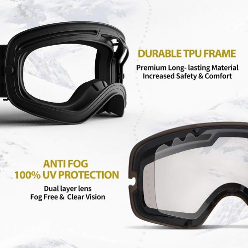  COPOZZ Ski Goggles, G1 Mens Womens Snow Snowboard Snowboarding Goggles Over Glasses Helmet Compatible Anti Fog UV Protection Non-slip Strap OTG for Youth Boys Girls, Polarized Lens