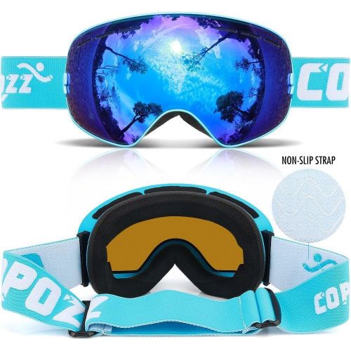  COPOZZ Ski Goggles, G1 Mens Womens Snow Snowboard Snowboarding Goggles Over Glasses Helmet Compatible Anti Fog UV Protection Non-slip Strap OTG for Youth Boys Girls, Polarized Lens