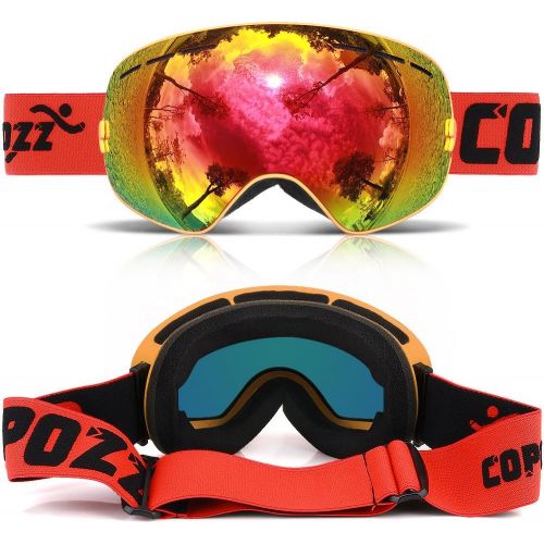  COPOZZ Ski Goggles, G1 Mens Womens Snow Snowboard Snowboarding Goggles Over Glasses Helmet Compatible Anti Fog UV Protection Non-slip Strap OTG for Youth Boys Girls, Polarized Lens