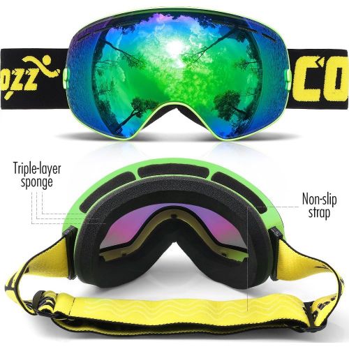  COPOZZ Ski Goggles, G1 Mens Womens Snow Snowboard Snowboarding Goggles Over Glasses Helmet Compatible Anti Fog UV Protection Non-slip Strap OTG for Youth Boys Girls, Polarized Lens