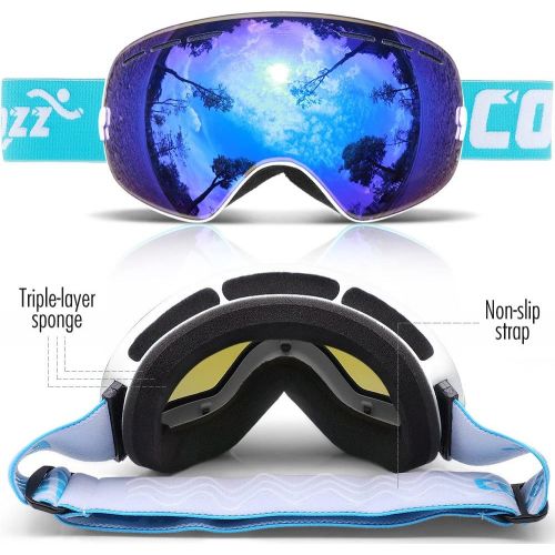  COPOZZ Ski Goggles, G1 Mens Womens Snow Snowboard Snowboarding Goggles Over Glasses Helmet Compatible Anti Fog UV Protection Non-slip Strap OTG for Youth Boys Girls, Polarized Lens