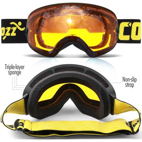  COPOZZ Ski Goggles, G1 Mens Womens Snow Snowboard Snowboarding Goggles Over Glasses Helmet Compatible Anti Fog UV Protection Non-slip Strap OTG for Youth Boys Girls, Polarized Lens