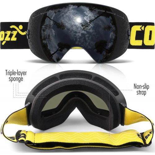  COPOZZ Ski Goggles, G1 Mens Womens Snow Snowboard Snowboarding Goggles Over Glasses Helmet Compatible Anti Fog UV Protection Non-slip Strap OTG for Youth Boys Girls, Polarized Lens