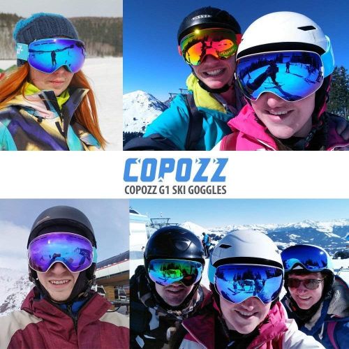  COPOZZ Ski Goggles, G1 Mens Womens Snow Snowboard Snowboarding Goggles Over Glasses Helmet Compatible Anti Fog UV Protection Non-slip Strap OTG for Youth Boys Girls, Polarized Lens