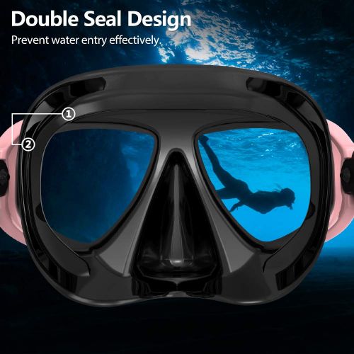  COPOZZ Snorkel Mask, Snorkeling Scuba Dive Glasses, Free Diving Tempered Glass Goggles - Optional Dry Snorkel with Comfortable Mouthpiece