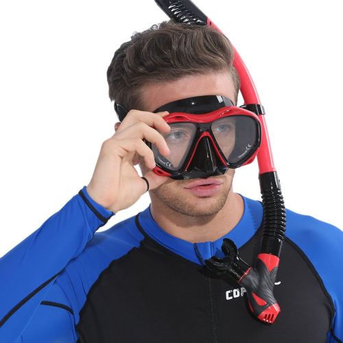  COPOZZ Snorkel Mask, Snorkeling Scuba Dive Glasses, Free Diving Tempered Glass Goggles - Optional Dry Snorkel with Comfortable Mouthpiece