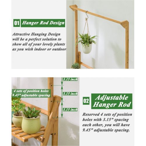  COPREE Bamboo 3-Tier Hanging Plant Stand Planter Shelves Flower Pot Organizer Storage Rack Folding Display Shelving Plants Shelf Unit Holder