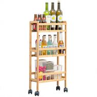 COPREE Bamboo 3 Tier Kitchen?Removable Storage Cart, Slim Slide Out?Rolling Pantry Shelf
