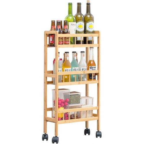  COPREE Bamboo 3 Tier Kitchen?Removable Storage Cart, Slim Slide Out?Rolling Pantry Shelf