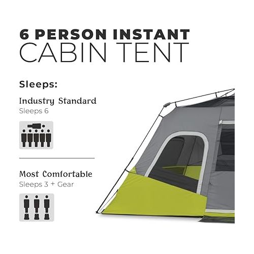  CORE 6 Person Instant Cabin Tent | Portable Large Pop Up Tent with Easy 60 Second Camp Setup for Family Camping | Included Hanging Organizer for Outdoor Camping Accessories