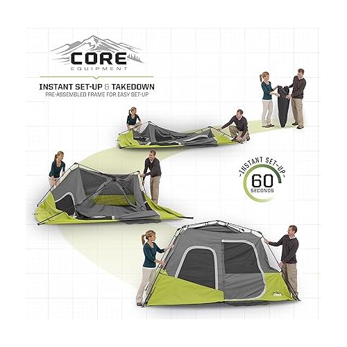  CORE 6 Person Instant Cabin Tent | Portable Large Pop Up Tent with Easy 60 Second Camp Setup for Family Camping | Included Hanging Organizer for Outdoor Camping Accessories