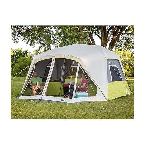  CORE 10 Person Instant Cabin Tent | 2 Room Huge Tent with Screen Room for Family with Storage Pockets for Camping Accessories | Portable Large Pop Up Tent for 2 Minute Camp Setup