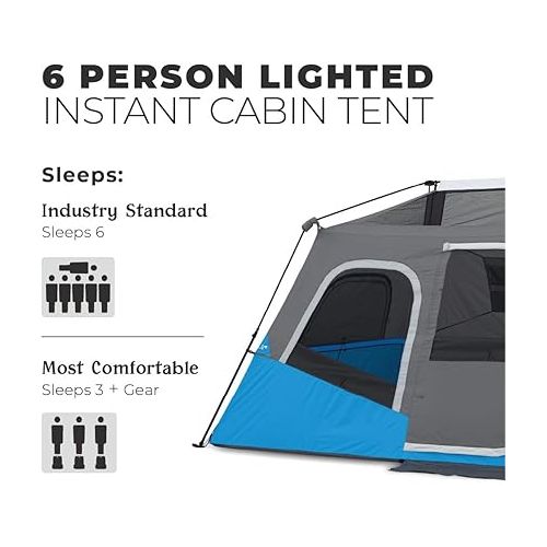  CORE Instant Tent with LED Lights | Portable Large Family Cabin Multi Room Tents for Camping | Lighted Pop Up Camping Tent | 6 Person / 9 Person / 10 Person / 12 Person Tents for Camping