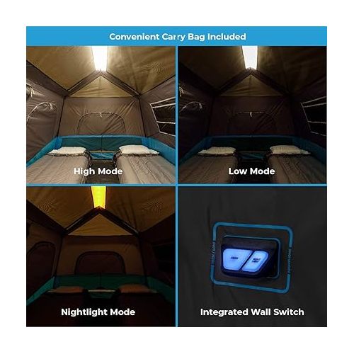  CORE Instant Tent with LED Lights | Portable Large Family Cabin Multi Room Tents for Camping | Lighted Pop Up Camping Tent | 6 Person / 9 Person / 10 Person / 12 Person Tents for Camping