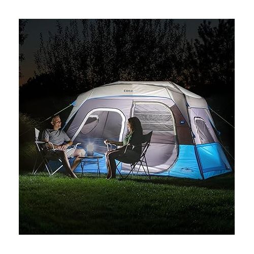  CORE Instant Tent with LED Lights | Portable Large Family Cabin Multi Room Tents for Camping | Lighted Pop Up Camping Tent | 6 Person / 9 Person / 10 Person / 12 Person Tents for Camping