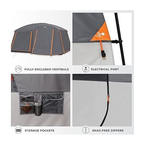  CORE Large Multi Room Tent for Family with Full Rainfly for Weather and Storage for Camping Accessories | Portable Huge Tent with Carry Bag for Outdoor Car Camping