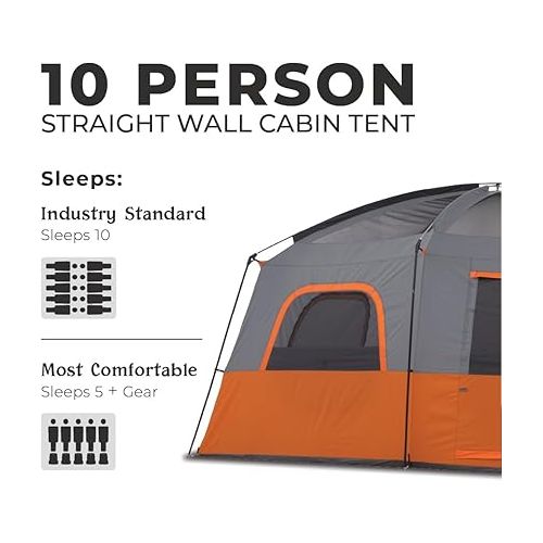  CORE 10 Person Tent | Large Multi Room Tent for Family | Included Tent Gear Loft Organizer for Camping Accessories | Portable Cabin Huge Tent with Carry Bag for Outdoor Car Camping