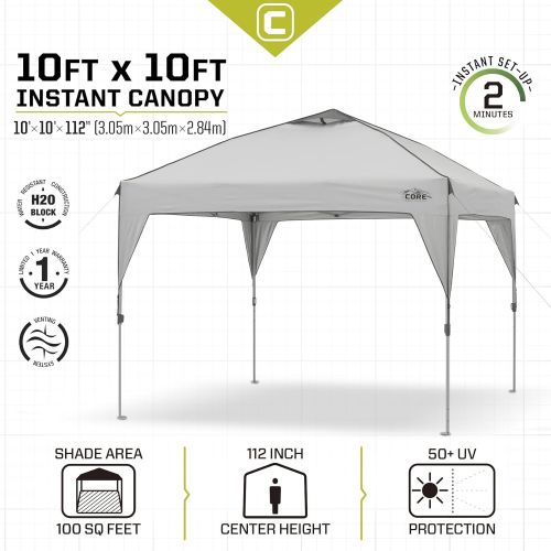  CORE 10 x 10 Instant Shelter Pop-Up Canopy Tent with Wheeled Carry Bag