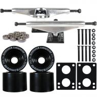 CORE Longboard Skateboard Trucks Combo Set 75mm Bigfoot Invaders Wheels with Raw Trucks, Bearings, and Hardware Package (75mm Green Wheels, 7.0 (9.63) Silver Trucks)