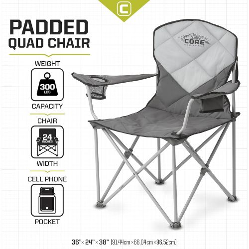  Core Equipment Folding Padded Quad Chair with Carry Bag, Gray