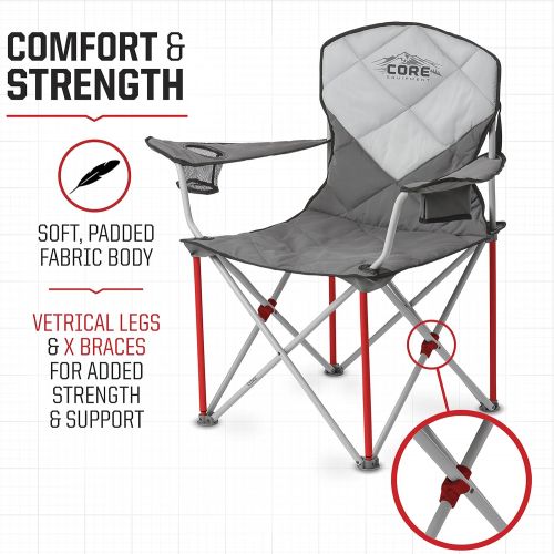  Core Equipment Folding Padded Quad Chair with Carry Bag, Gray