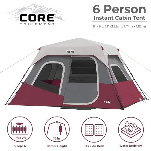  CORE 6 Person Instant Cabin Tent with Wall Organizer