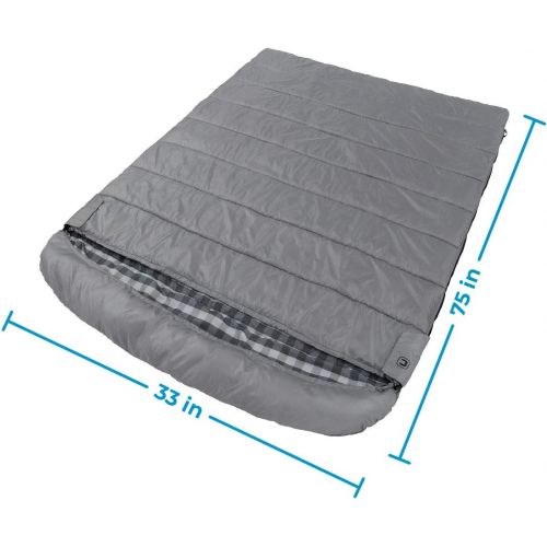  Core 40 Degree Double Sleeping Bag for Backpacking, Camping, or Hiking - Fits Queen Size Air Bed for Adult, Teens, and Kids