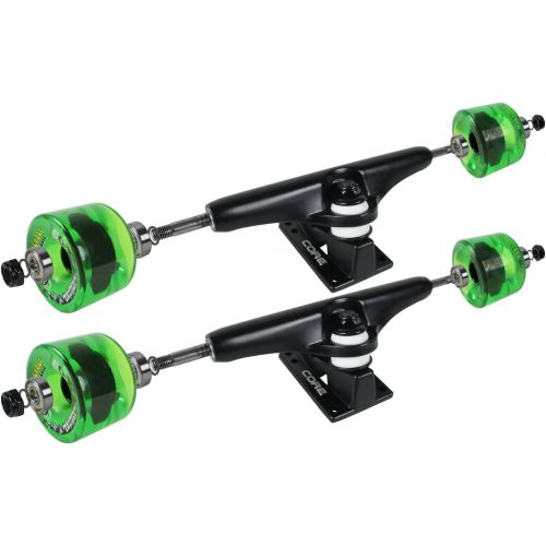  CORE Longboard Skateboard Trucks Combo Set 76mm Bigfoot Cruisers Wheels with Black Trucks, Bearings, and Hardware Package (76mm Green Wheels, 6.0 (8.63) Black Trucks)