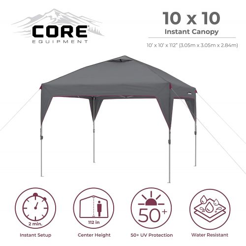  Core 10 x 10 Instant Shelter Pop-Up Canopy Tent with Wheeled Carry Bag