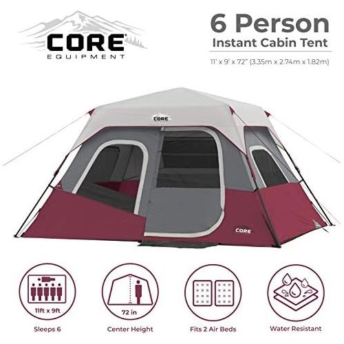  CORE 6 Person Instant Cabin Tent with Wall Organizer