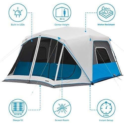  Core 10 Person Lighted Instant Cabin Tent & Footprint
