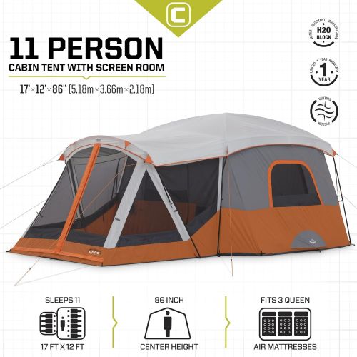  CORE 11 Person Cabin Tent with Screen Room - 17 x 12