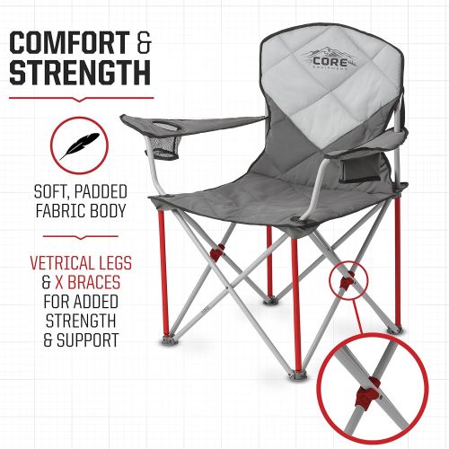  CORE Core Equipment Folding Padded Quad Chair with Carry Bag, Gray