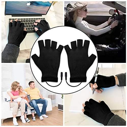  [아마존베스트]N/H USB Heated Gloves for Men and Women Mitten Winter Hands Warm Laptop Gloves Half Heated Fingerless Heating Knitting Hands Warmer Washable Design (BLACK)