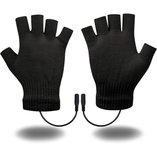  [아마존베스트]N/H USB Heated Gloves for Men and Women Mitten Winter Hands Warm Laptop Gloves Half Heated Fingerless Heating Knitting Hands Warmer Washable Design (BLACK)