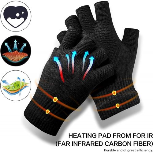  [아마존베스트]N/H USB Heated Gloves for Men and Women Mitten Winter Hands Warm Laptop Gloves Half Heated Fingerless Heating Knitting Hands Warmer Washable Design (BLACK)