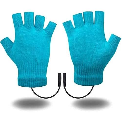  [아마존베스트]N/H USB Heated Gloves for Men and Women Mitten Winter Hands Warm Laptop Gloves Half Heated Fingerless Heating Knitting Hands Warmer Washable Design (BLUE)