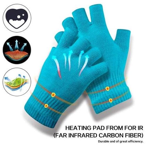  [아마존베스트]N/H USB Heated Gloves for Men and Women Mitten Winter Hands Warm Laptop Gloves Half Heated Fingerless Heating Knitting Hands Warmer Washable Design (BLUE)