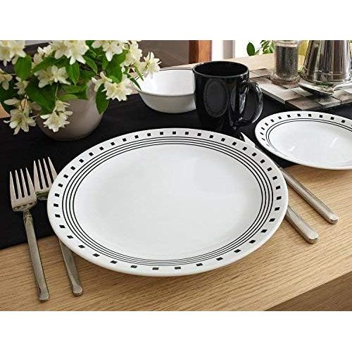  Corelle Geschirr-Set City Block aus Vitrelle-Glas fuer 4 Personen 16-teilig, Splitter- und bruchfest, schwarz