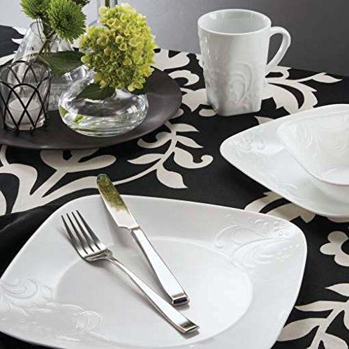  CORELLE Corelle Geschirr-Set Cherish gepragt aus Vitrelle-Glas fuer 4 Personen 16-teilig, Splitter- und bruchfest, weiss