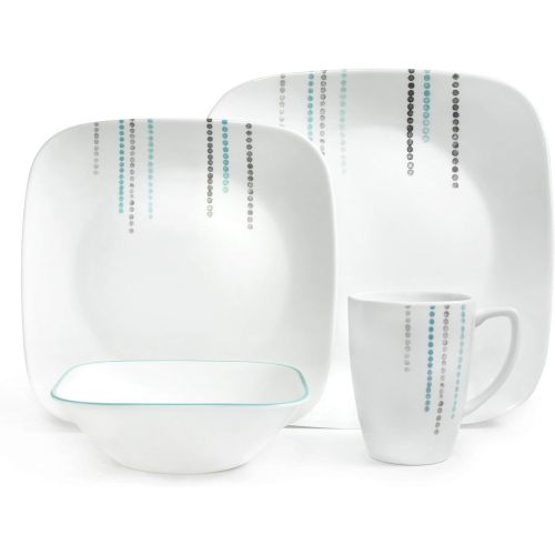  CORELLE Regen Drops Chip und bruchfest Abendessen Set, Glas, blau/grau, 16Stueck