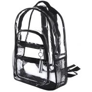 CORJENT Clear School Backpack with Padded Straps & “Bonus LED Flashlight” for all School grades, Sporting Events & Security (Black)