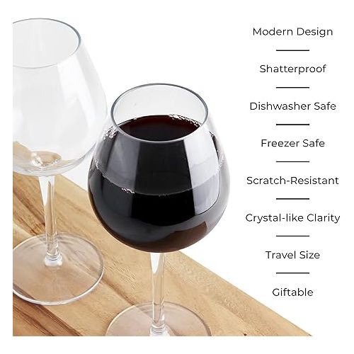 Unbreakable Red Wine Glasses, Shatterproof and BPA-Free Tritan Plastic, Scratch-Resistant Wine Goblets with Stem, Dishwasher Safe, 4 Pack