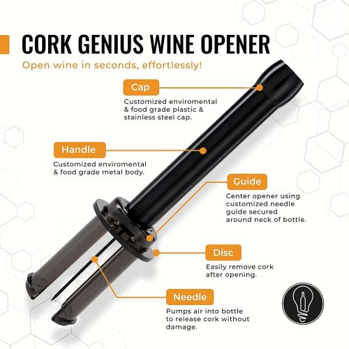  [아마존베스트]Cork Genius Air-Pump Wine Opener - Easy-Open Wine Bottle Opener with Air Lift Technology for Effortless Bottle Opening - Durable and Indestructible Stainless-Steel Design - Non-Ele
