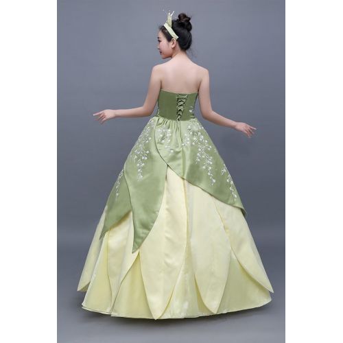  COSBOOM Halloween Womens Frog Princess Tiana Cosplay Costume Satin Embroidery Dress Custom Made