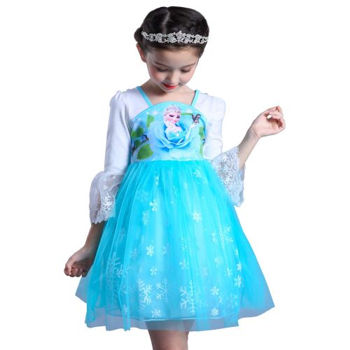  COSCOO Girls Snow Queen Frozen Costume for Girls Princess Dress Anna Elsa Dress for Kids