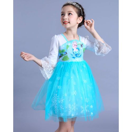  COSCOO Girls Snow Queen Frozen Costume for Girls Princess Dress Anna Elsa Dress for Kids