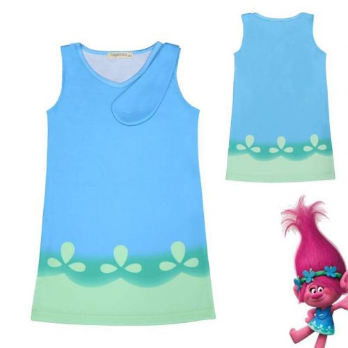  COSKING Princess Trolls Costume for Girls, Deluxe Kids Halloween Cosplay Dress Blue