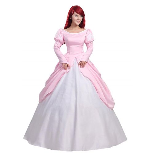  COSKING Princess Ariel Costume for Women, Deluxe Halloween Cosplay Dress Pink Layered Ball Gown